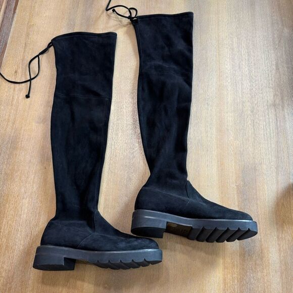 Stuart Weitzman Lowland Lift Stretch Suede Over the Knee Boots Black Size 7c - Picture 2 of 16